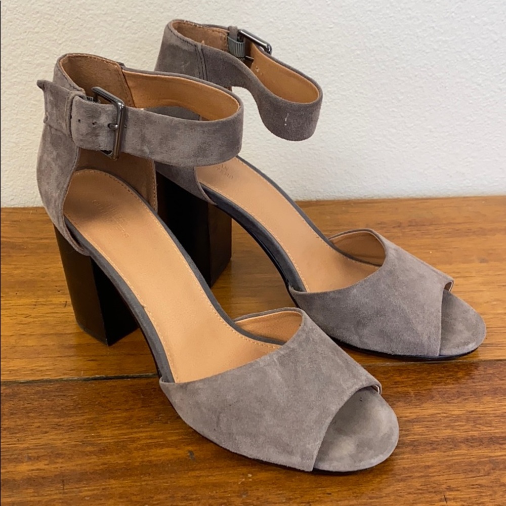 UO Gray Ankle Strap Heels
